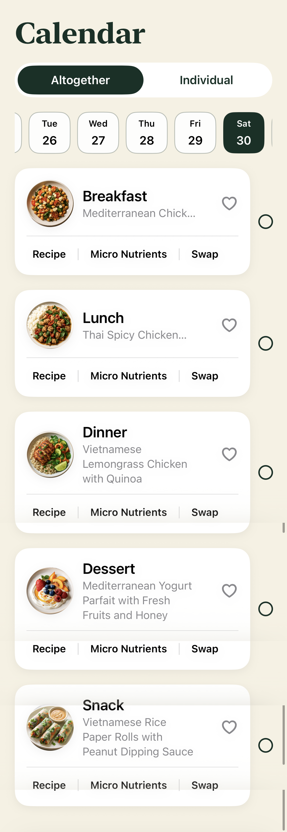 8 Healthy app showing the weekly meal calendar